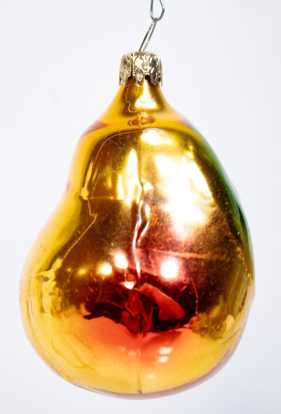 Vintage West Germany Multicolor Mango With Leaf Large Glass Christmas Ornament - Thumbnail 2