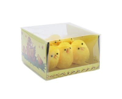 Vintage Pack of 6 Furry Yellow Chicks Cake Toppers Easter Decoration in Box - Image 1