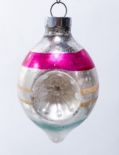 Vintage Oval Striped Blow Glass Indent Christmas Ornament Made in USA - Thumbnail 2