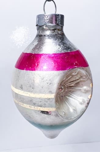 Vintage Oval Striped Blow Glass Indent Christmas Ornament Made in USA - Thumbnail 3
