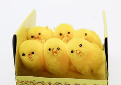 Vintage Pack of 6 Furry Yellow Chicks Cake Toppers Easter Decoration in Box - Thumbnail 3