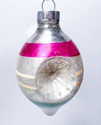 Vintage Oval Striped Blow Glass Indent Christmas Ornament Made in USA - Thumbnail 4