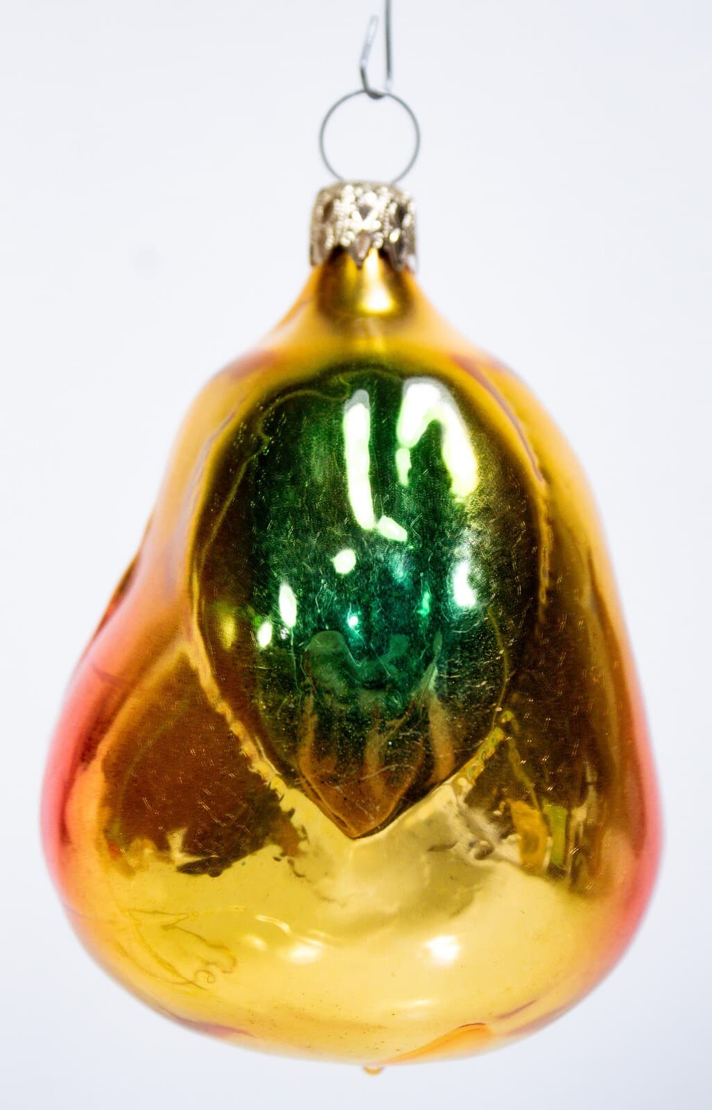 Vintage West Germany Multicolor Mango With Leaf Large Glass Christmas Ornament - Thumbnail 4
