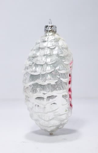 Vintage Red and Silver Glass Pinecone Motif Reflector Christmas Ornament - Thumbnail 4