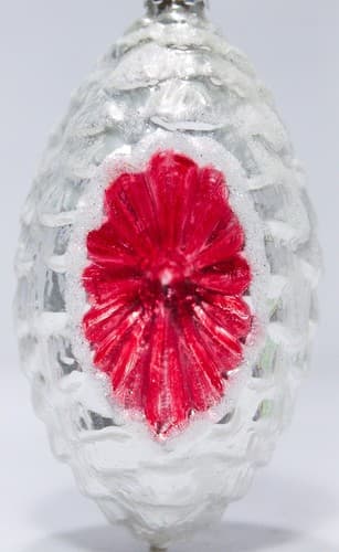 Vintage Red and Silver Glass Pinecone Motif Reflector Christmas Ornament - Thumbnail 2