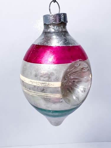 Vintage Oval Striped Blow Glass Indent Christmas Ornament Made in USA - Thumbnail 5