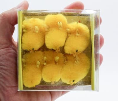 Vintage Pack of 6 Furry Yellow Chicks Cake Toppers Easter Decoration in Box - Thumbnail 2