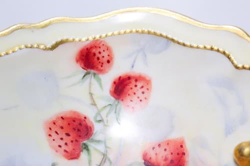 Antique Hand Painted ROYAL AUSTRIA Stawberry Gilt Handled Porcelain Serving Dish - Thumbnail 2