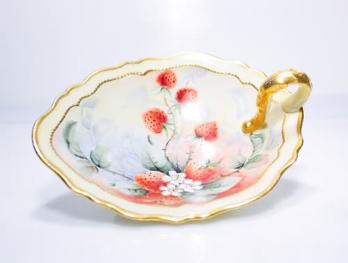 Antique Hand Painted ROYAL AUSTRIA Stawberry Gilt Handled Porcelain Serving Dish - Thumbnail 7