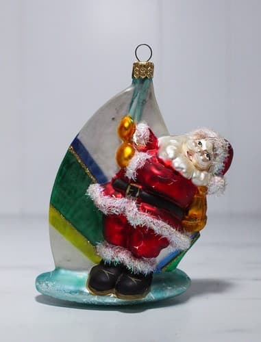 Vintage Poland Glass Surfing Santa Christmas Ornament In Original Box - Thumbnail 9