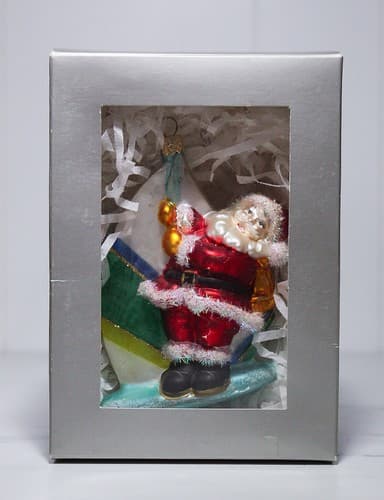 Vintage Poland Glass Surfing Santa Christmas Ornament In Original Box - Thumbnail 7