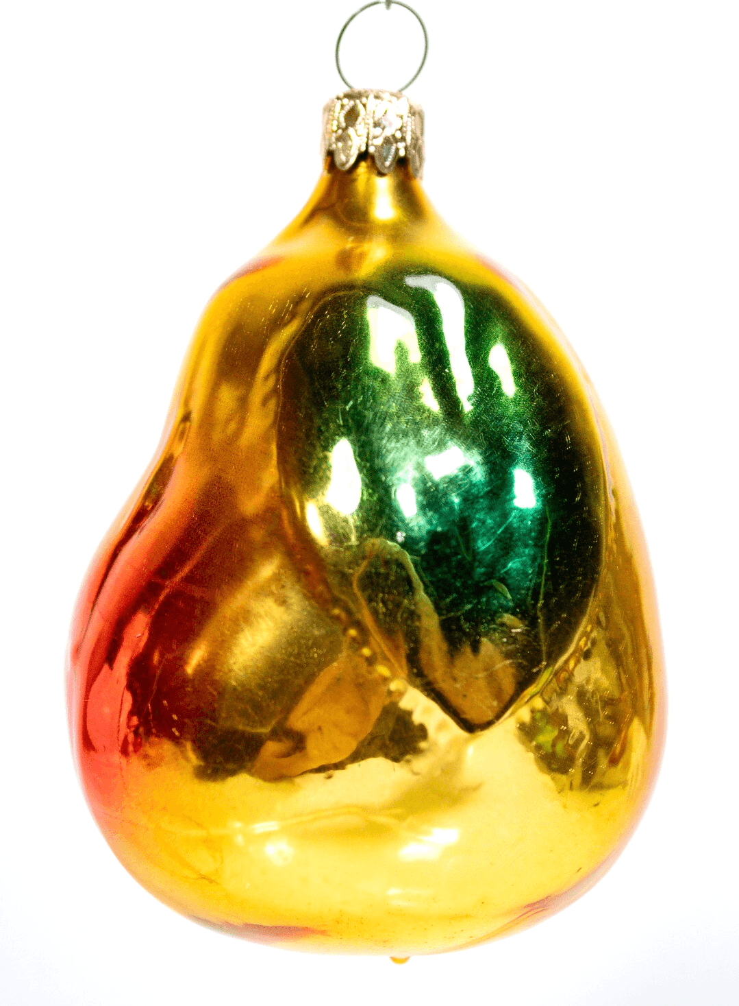 Vintage West Germany Multicolor Mango With Leaf Large Glass Christmas Ornament - Image 1