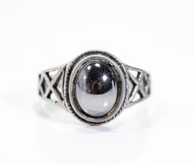 Vintage Sterling Silver 925 Natural Hematite Ring Size 6 - Thumbnail 4