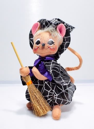 Vintage 2012 ANNALEE Mobilitee SPIDER WEB WITCH MOUSE Halloween Artisan Doll 9" - Thumbnail 8