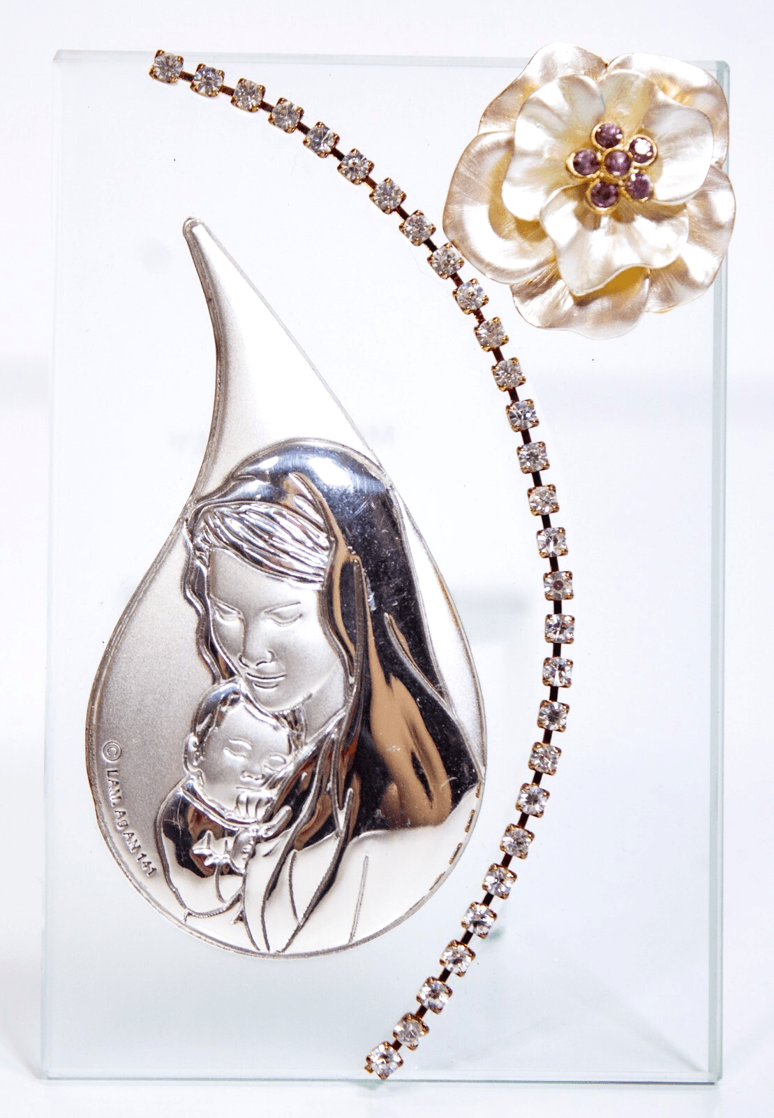 Vintage Made In Italy Crystal Argento Virgin Mary With Crystal Icon - Image 1