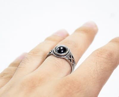 Vintage Sterling Silver 925 Natural Hematite Ring Size 6 - Thumbnail 2
