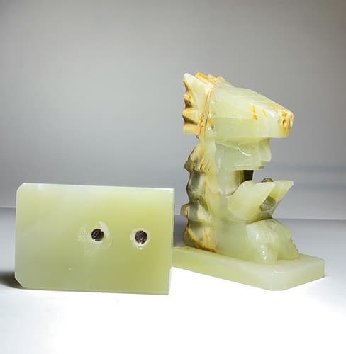 Mid-Century Hand Carved Green Onyx Geometrical Heavy Aztec Pair of Bookends - Thumbnail 4