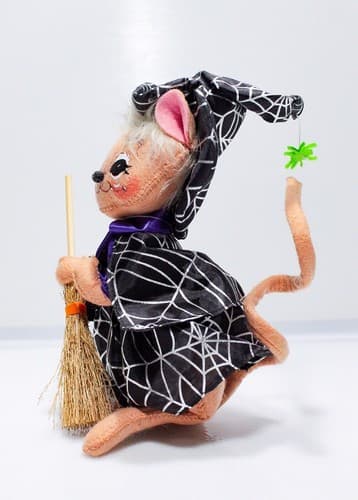 Vintage 2012 ANNALEE Mobilitee SPIDER WEB WITCH MOUSE Halloween Artisan Doll 9" - Thumbnail 4