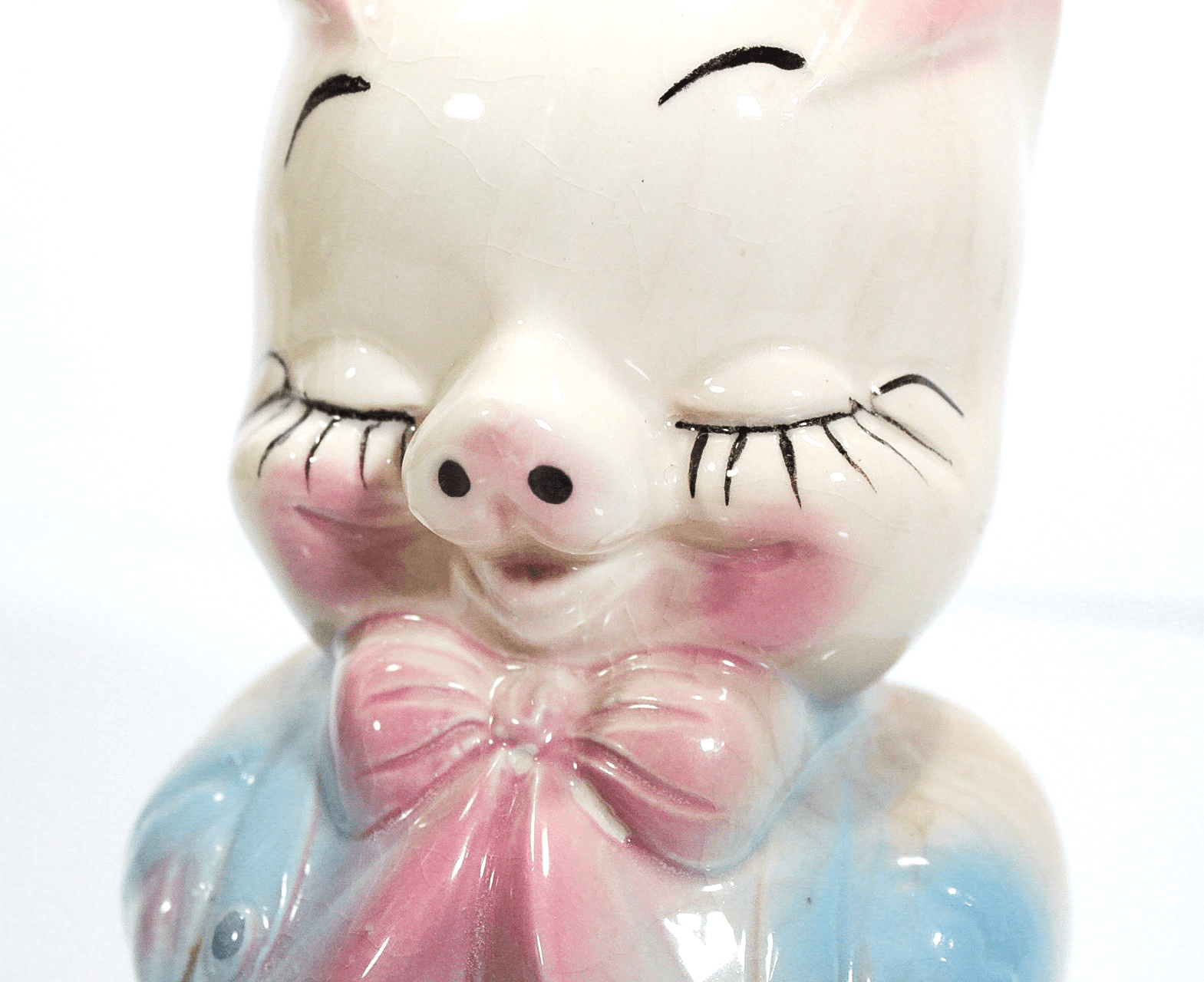 Vintage LEEDS USA Corky Pig Motif Hand Painted Porcelain Jug Decanter - Thumbnail 4