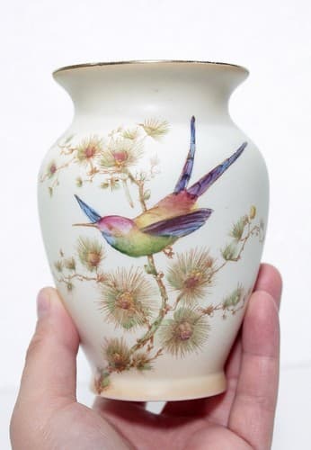 CROWN DUCAL WARE England Porcelain Bird & Flower Motif Vase - Thumbnail 2