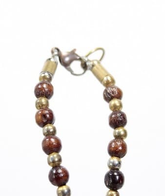 Vintage Beaded White Round Pendant Brass Inlay Plastic Statement Necklace - Thumbnail 6
