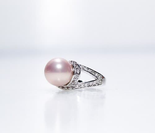 Vintage Pink Shell Pearl Silver Tone w/ Zirconia Women Ring Size 8 - Thumbnail 6