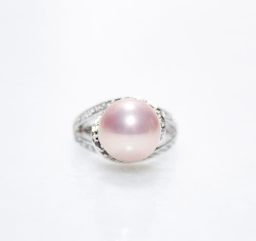 Vintage Pink Shell Pearl Silver Tone w/ Zirconia Women Ring Size 8 - Thumbnail 2