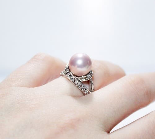 Vintage Pink Shell Pearl Silver Tone w/ Zirconia Women Ring Size 8 - Thumbnail 5