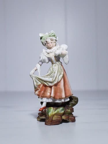 Antique Hand Painted Bisque Porcelain Victorian Lady Miniature Figurine - Thumbnail 9