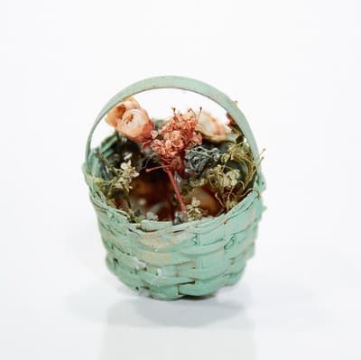 Vintage Artisan Dollhouse Miniature Floral Basket Figurine Accessory - Thumbnail 2