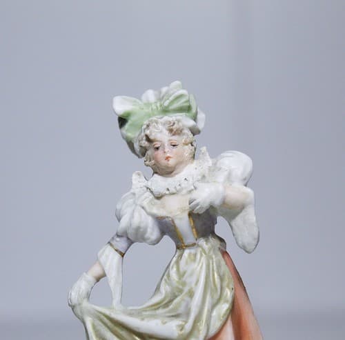 Antique Hand Painted Bisque Porcelain Victorian Lady Miniature Figurine - Thumbnail 2