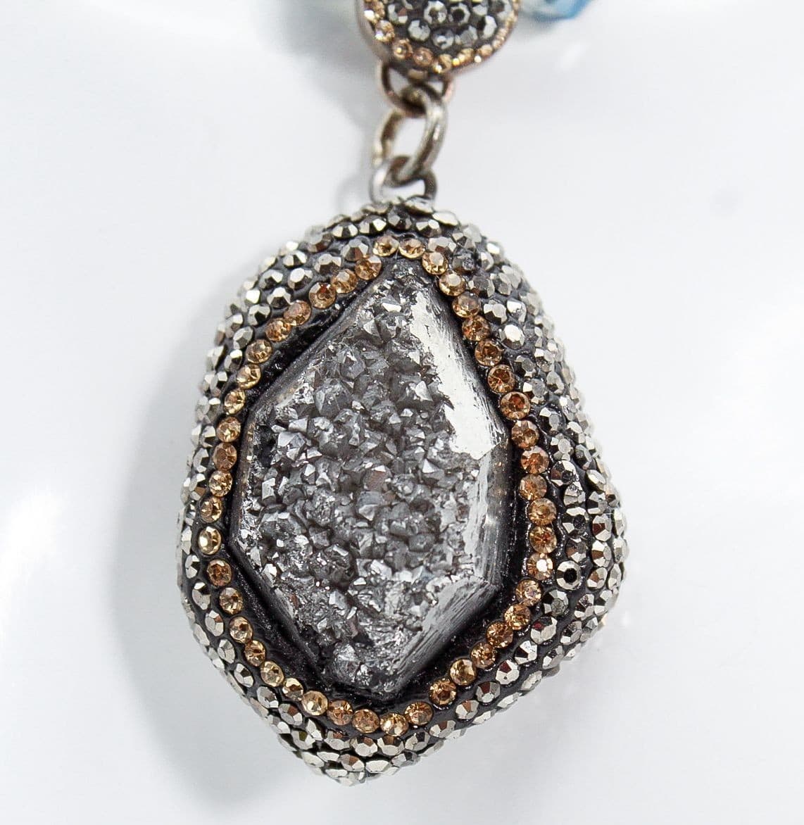 Sterling Silver Triple Strand Natural Baroque Pearl Hematite & Crystal Statement - Thumbnail 7