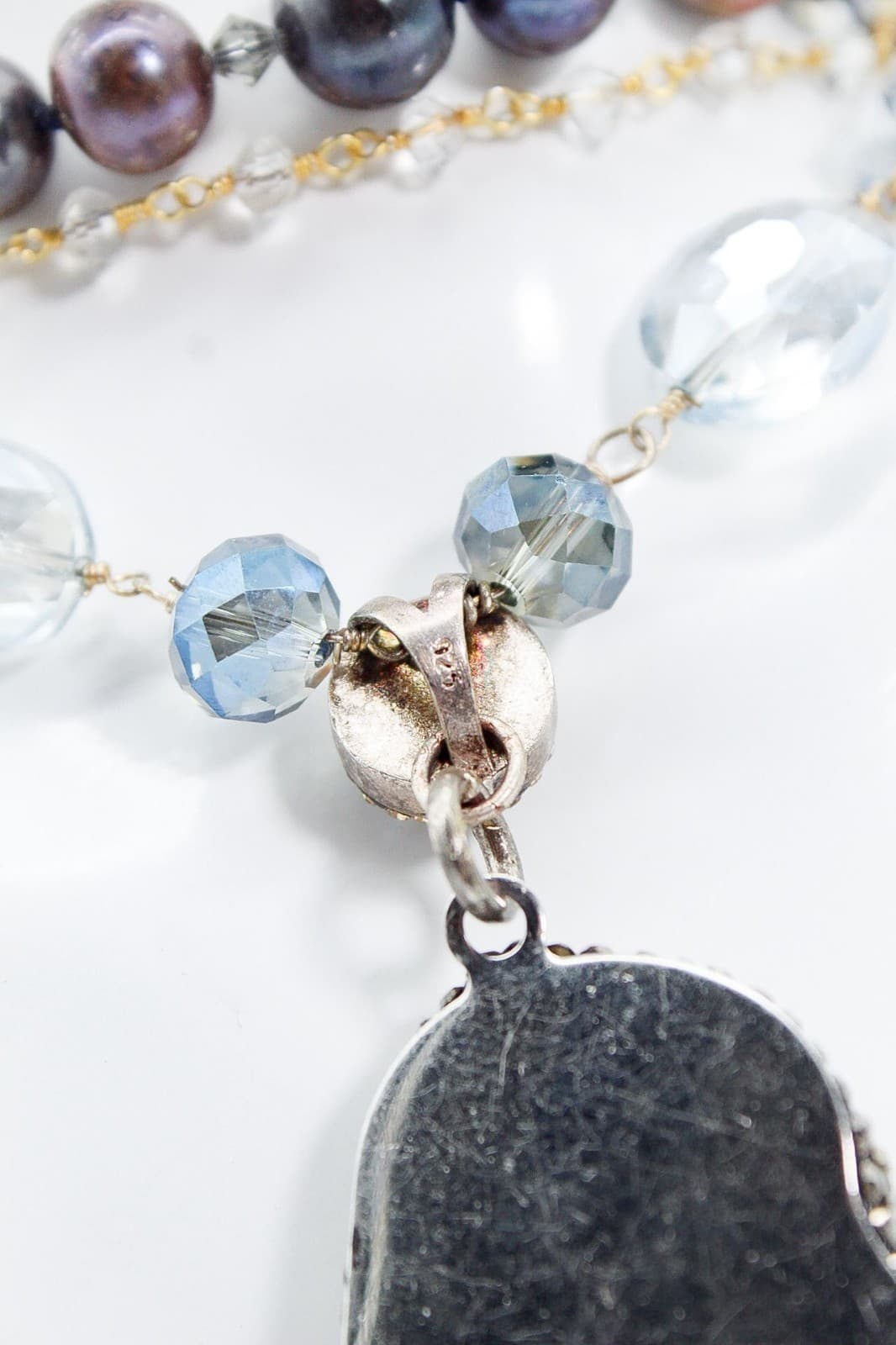 Sterling Silver Triple Strand Natural Baroque Pearl Hematite & Crystal Statement - Thumbnail 9