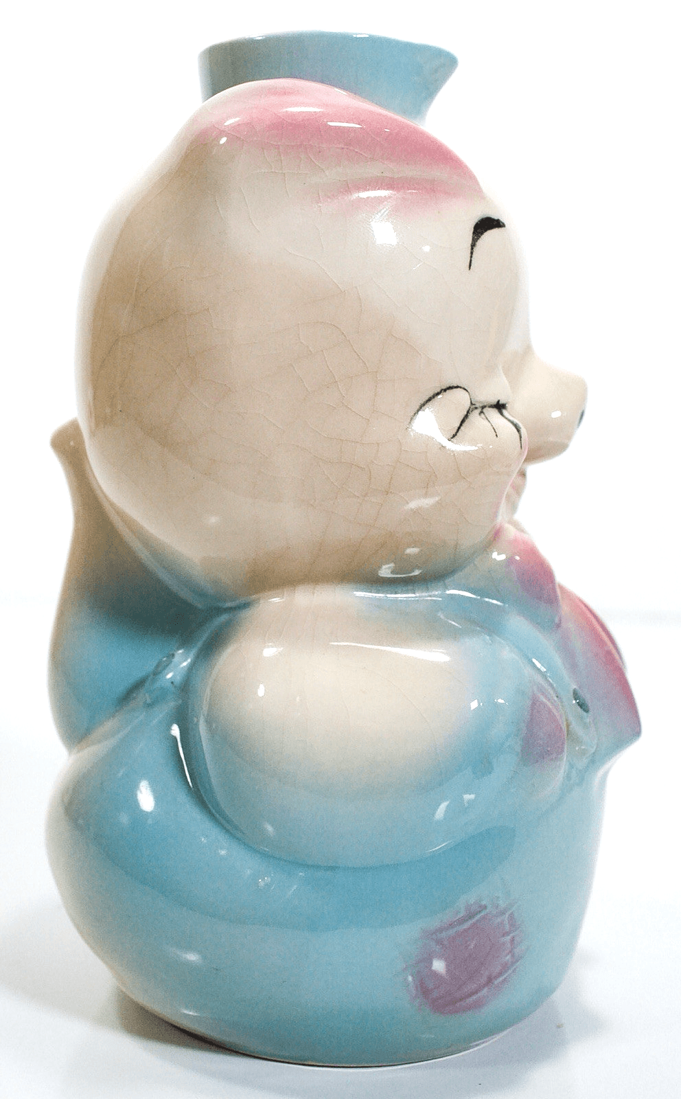Vintage LEEDS USA Corky Pig Motif Hand Painted Porcelain Jug Decanter - Thumbnail 3