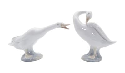 Set of 2 Vintage LLADRO Spain Geese Birds Porcelain Glazed Figurines - Image 1