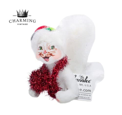 Vtg 2013 ANNALEE Mobilitee SILVER SPARKLE KITTY Christmas Artisan Doll 4" w/Tag - Image 1
