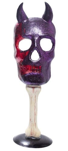Handmade Paper Mache Purple & Red Halloween Skeleton Mask w/ Horns Decoration - Image 1