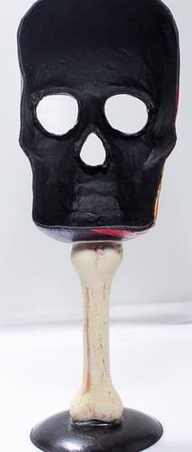 Handmade Paper Mache Purple & Red Halloween Skeleton Mask w/ Horns Decoration - Thumbnail 3
