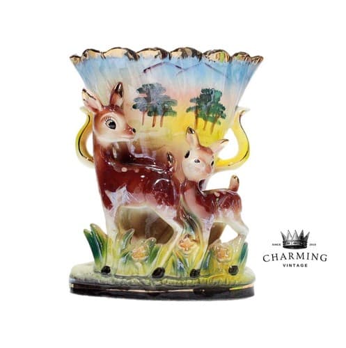 Vintage DEE BEE CO. Imports Hand Painted Japan Ceramic Fawn Deer Motif Vase - Image 1