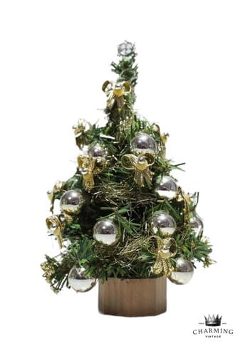 Vintage Artisan Fully Decorated Miniature Dollhouse Christmas Tree on Wood Stand - Image 1