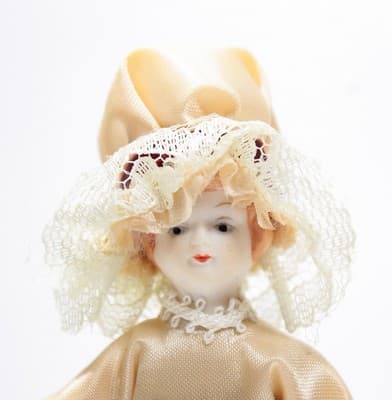 Dollhouse Miniature Doll Porcelain Silk & Laced Dress Victorian Style Vintage 5" - Thumbnail 2