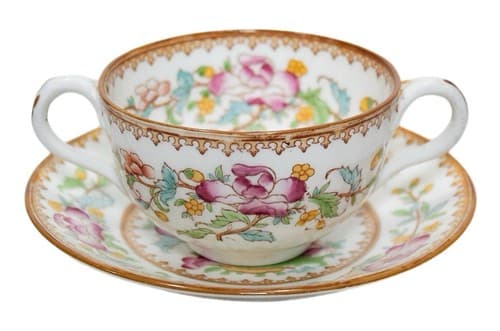 CAULDON Antique Hand Painted Floral Motif Porcelain Boullion Cup & Saucer RARE - Image 1