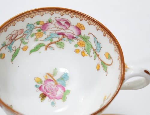 CAULDON Antique Hand Painted Floral Motif Porcelain Boullion Cup & Saucer RARE - Thumbnail 4