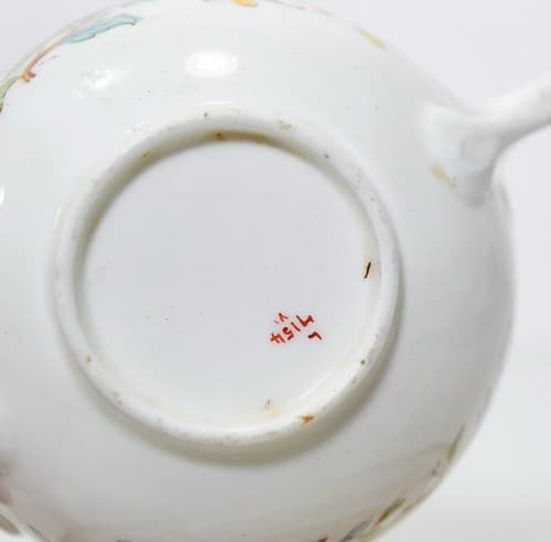 CAULDON Antique Hand Painted Floral Motif Porcelain Boullion Cup & Saucer RARE - Thumbnail 5