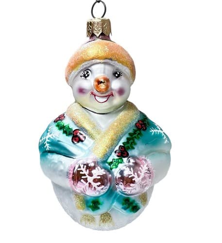 CHRISTOPHER RADKO "Jolly Wrap Jr." Snowman Christmas Glass Ornament - Image 1