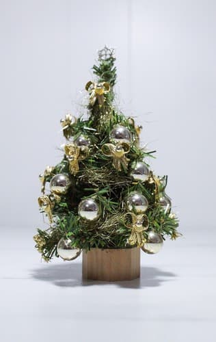 Vintage Artisan Fully Decorated Miniature Dollhouse Christmas Tree on Wood Stand - Thumbnail 2