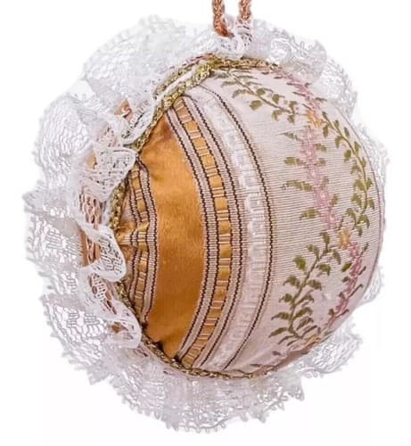 Vintage Victorian Style White Laced Mustard Round Christmas Ornament - Image 1