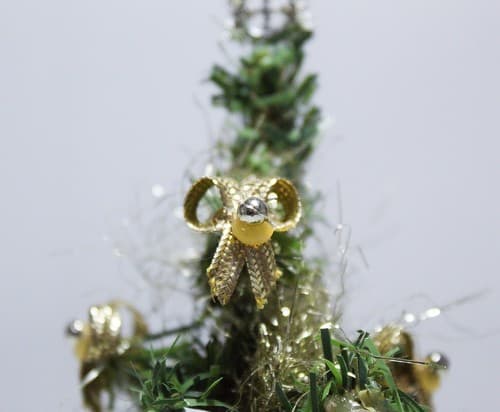 Vintage Artisan Fully Decorated Miniature Dollhouse Christmas Tree on Wood Stand - Thumbnail 5