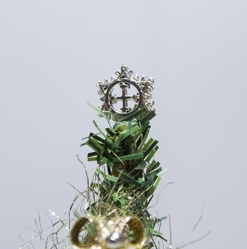 Vintage Artisan Fully Decorated Miniature Dollhouse Christmas Tree on Wood Stand - Thumbnail 6