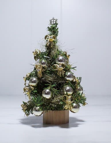 Vintage Artisan Fully Decorated Miniature Dollhouse Christmas Tree on Wood Stand - Thumbnail 3
